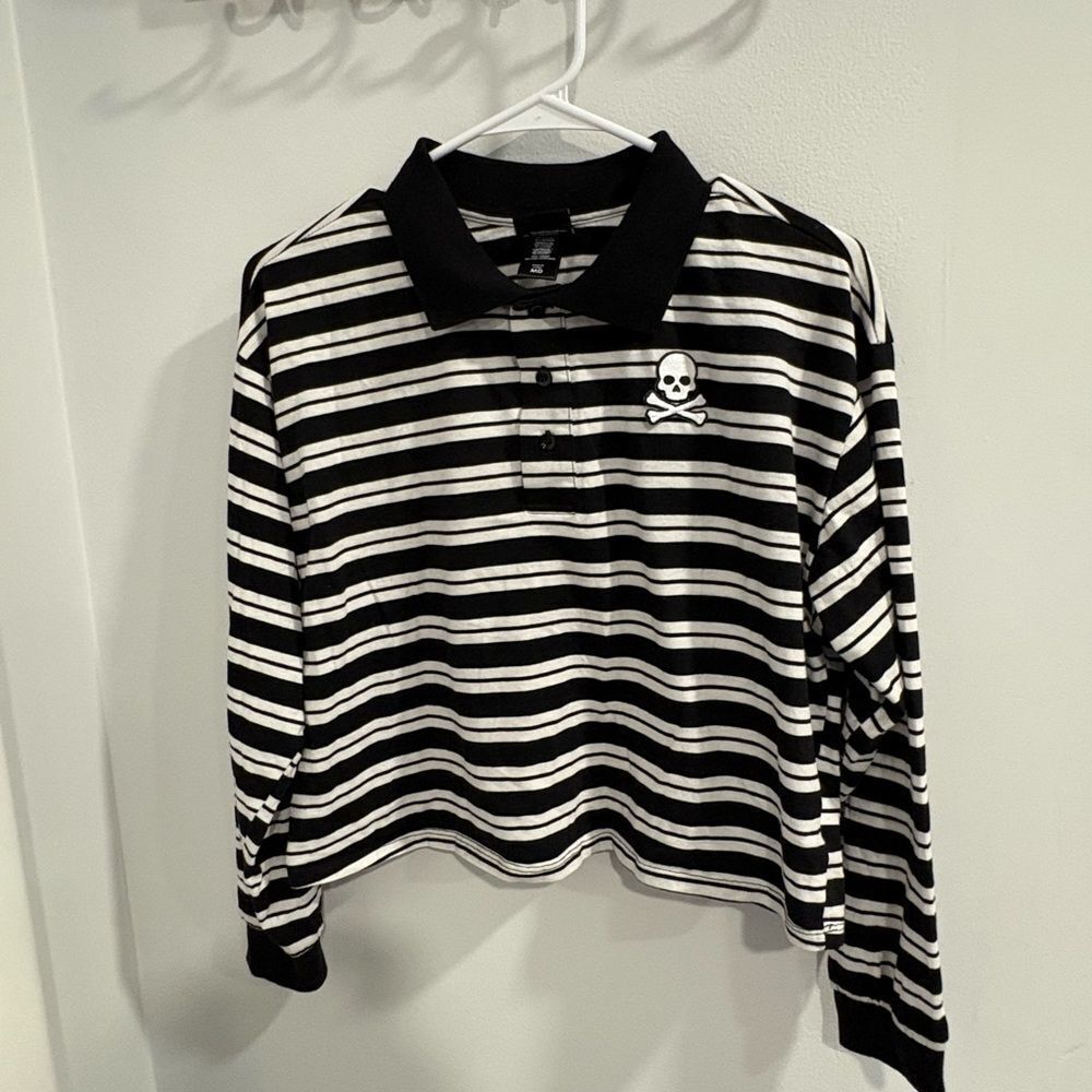 Striped Black and White Long Sleeve Polo